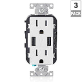 3.6A USB Dual Type A In-Wall Charger with 15 Amp Tamper-Resistant Outlets, White - Super Arbor