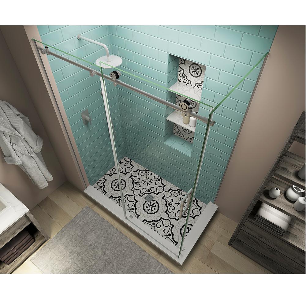 48 in. - 52 in. x 38 in. x 80 in. Frameless Corner Sliding Shower Enclosure Clear Glass in Stainless Steel Right - Super Arbor