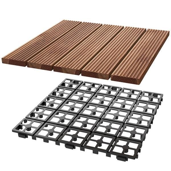 Topeakmart 12''x12''Interlocking Wood Flooring Tiles Indoor & Outdoor for Patio Garden Deck Poolside Pack of 27 Natural Wood