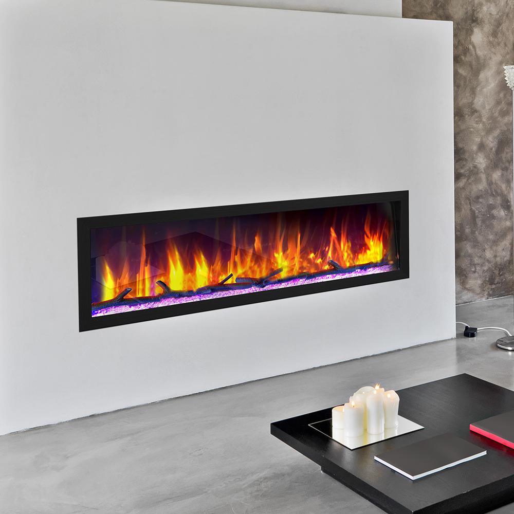 64 in. Cascade Flush-Mount LED Electric Fireplace in Black - Super Arbor