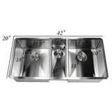 Undermount Stainless Steel 42 in. x 20 in. x 10 in. Deep 16-Gauge Triple Bowl 40/20/40 Zero Radius Kitchen Sink - Super Arbor