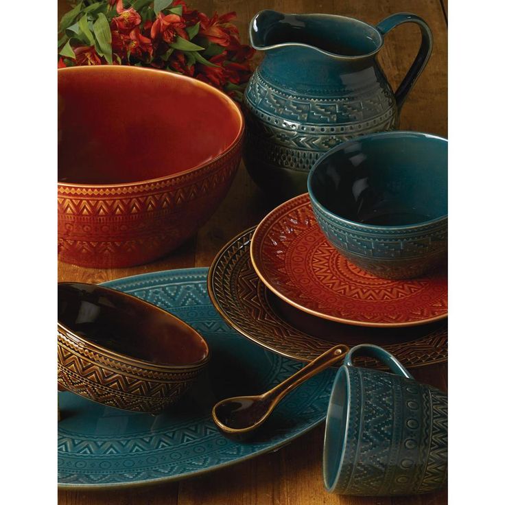 Multi-Colored 88 oz. Aztec Rust Bean Pot