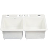 Brookfield Undermount Cast Iron 33 in. 5-Hole Double Bowl Kitchen Sink in White - Super Arbor