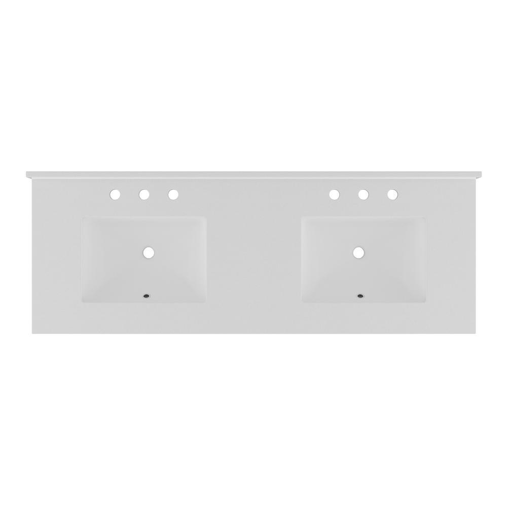 61 in. W x 22 in. D Quartz Double Basin Vanity Top in Snow White with White Basins - Super Arbor