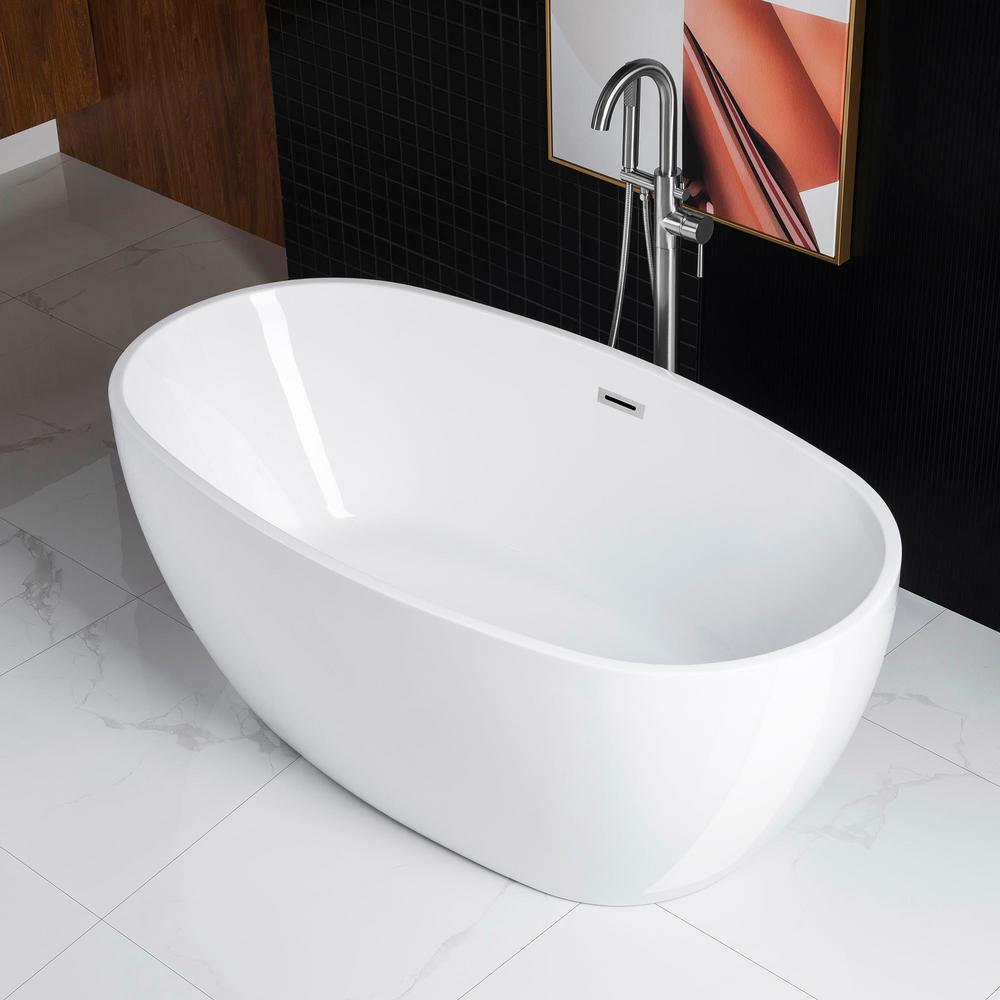 Dieppe 59 in. Acrylic Double Ended Flat Bottom Bathtub with Chrome Overflow and Drain Included in White - Super Arbor