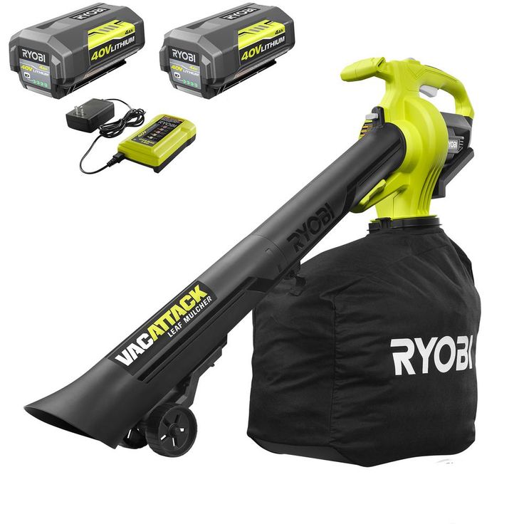 RYOBI 40-Volt Lithium-Ion Cordless Leaf Vacuum/Mulcher- Two 4.0 Ah Batteries and 1 Charger Included