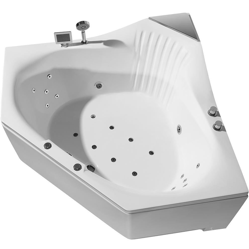 59 in. Acrylic Center Drain Corner Alcove Whirlpool Bathtub in White - Super Arbor