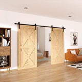 12 ft./144 in. Frosted Black Sliding Barn Door Hardware Track Kit for Double Doors with Non-Routed Floor Guide - Super Arbor