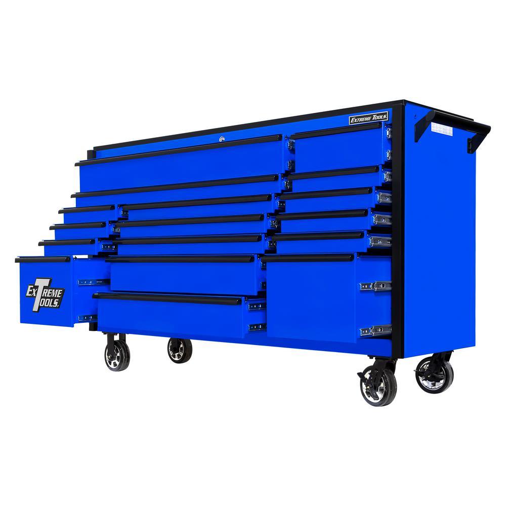 DX Series 72 in. 17-Drawer Roller Cabinet Tool Chest in Blue with Mag Wheels and Black Drawer Pulls - Super Arbor