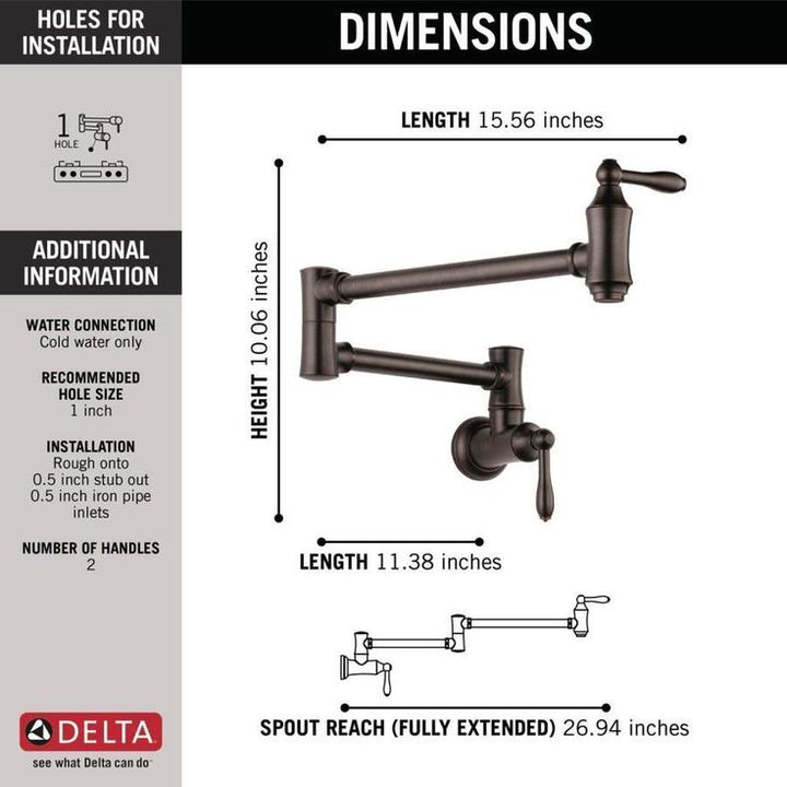 Delta Venetian Bronze 2-Handle Wall-Mount Pot Filler Handle Kitchen Faucet