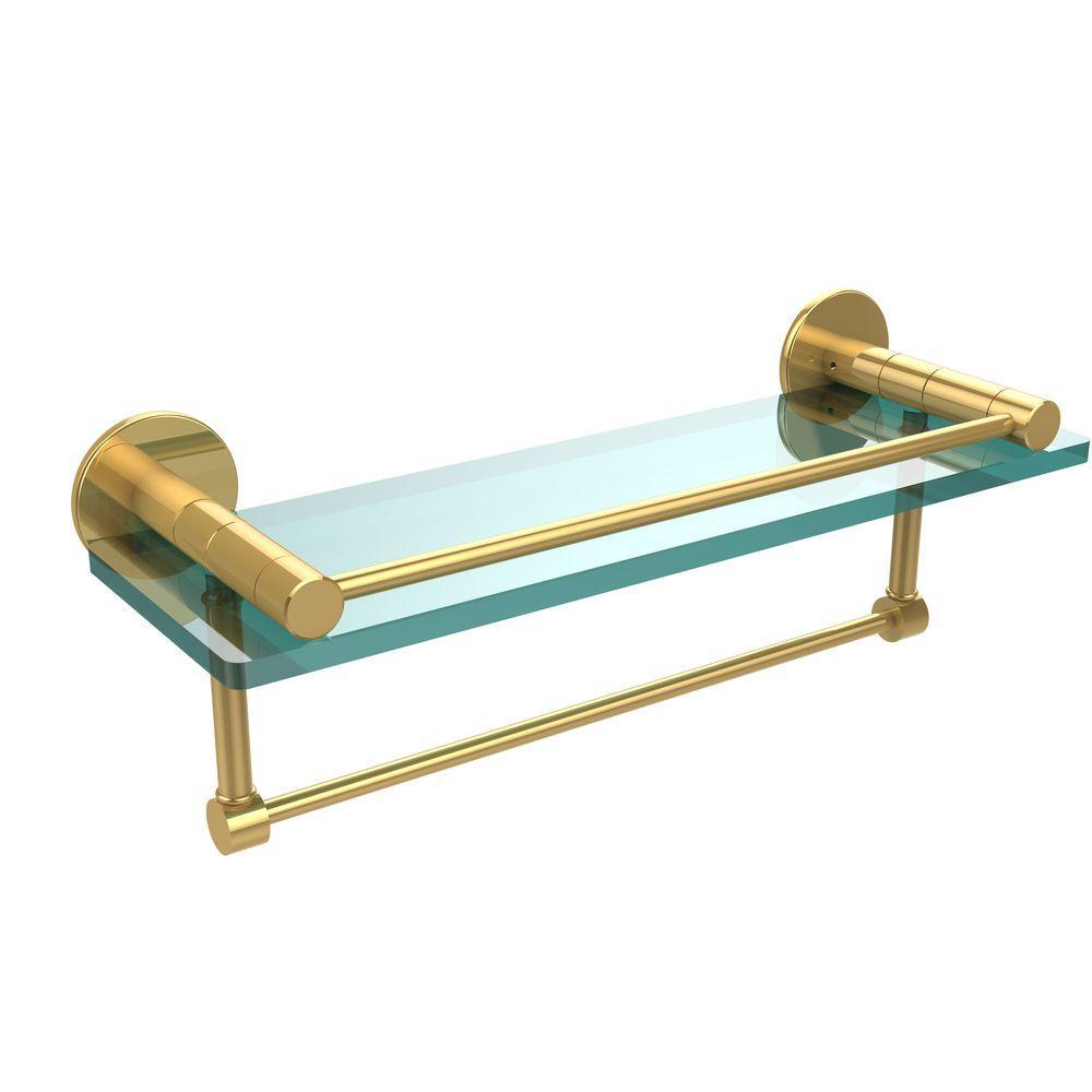 Fresno 16 in. L  x 5 in. H  x 5 in. W Clear Glass Bathroom Shelf with Vanity Rail and Towel Bar in Polished Chrome - Super Arbor