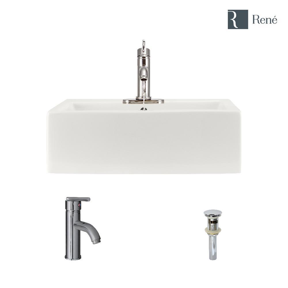Porcelain Vessel Sink in Biscuit with 7009 Faucet and Pop-Up Drain in Chrome - Super Arbor