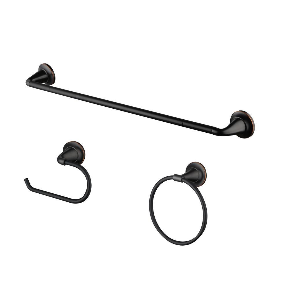 Constructor 3-Piece Bath Hardware Set with Expandable Towel Bar, Towel Ring, and Toilet Paper Holder in Bronze - Super Arbor
