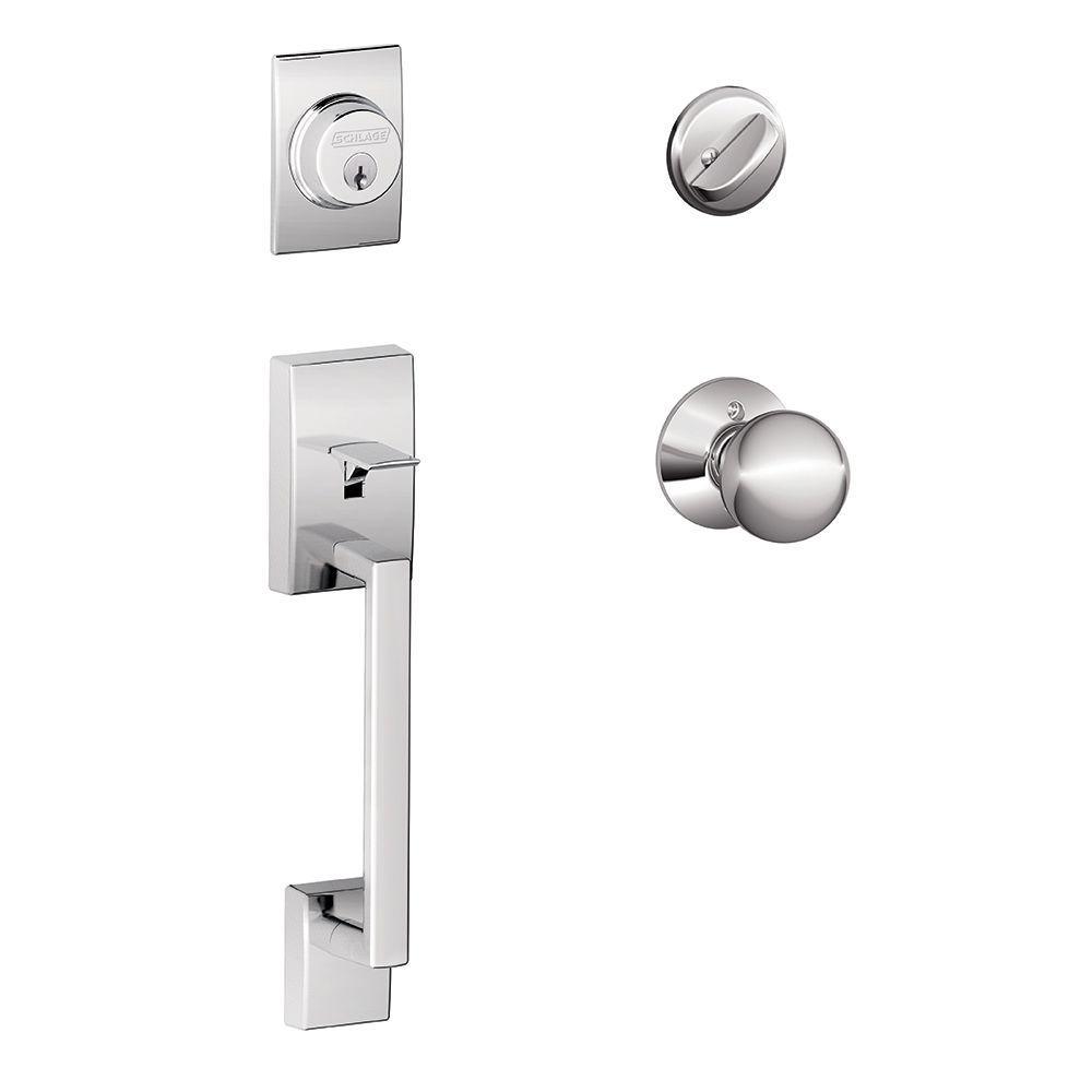Century Satin Chrome Double Cylinder Deadbolt with Orbit Knob Door Handleset - Super Arbor