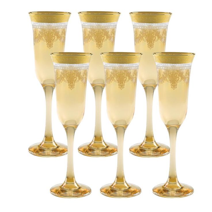 Amber Flutes with Gold Band (Set of 6)