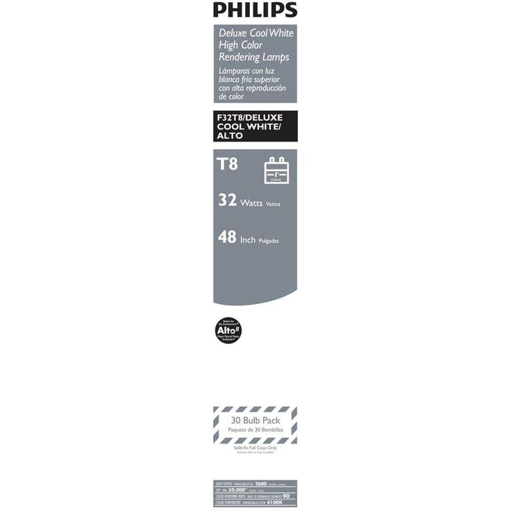 Philips 32-Watt 4 ft. Linear T8 Tube Fluorescent Light Bulb Cool White (4100K) (30-Pack)