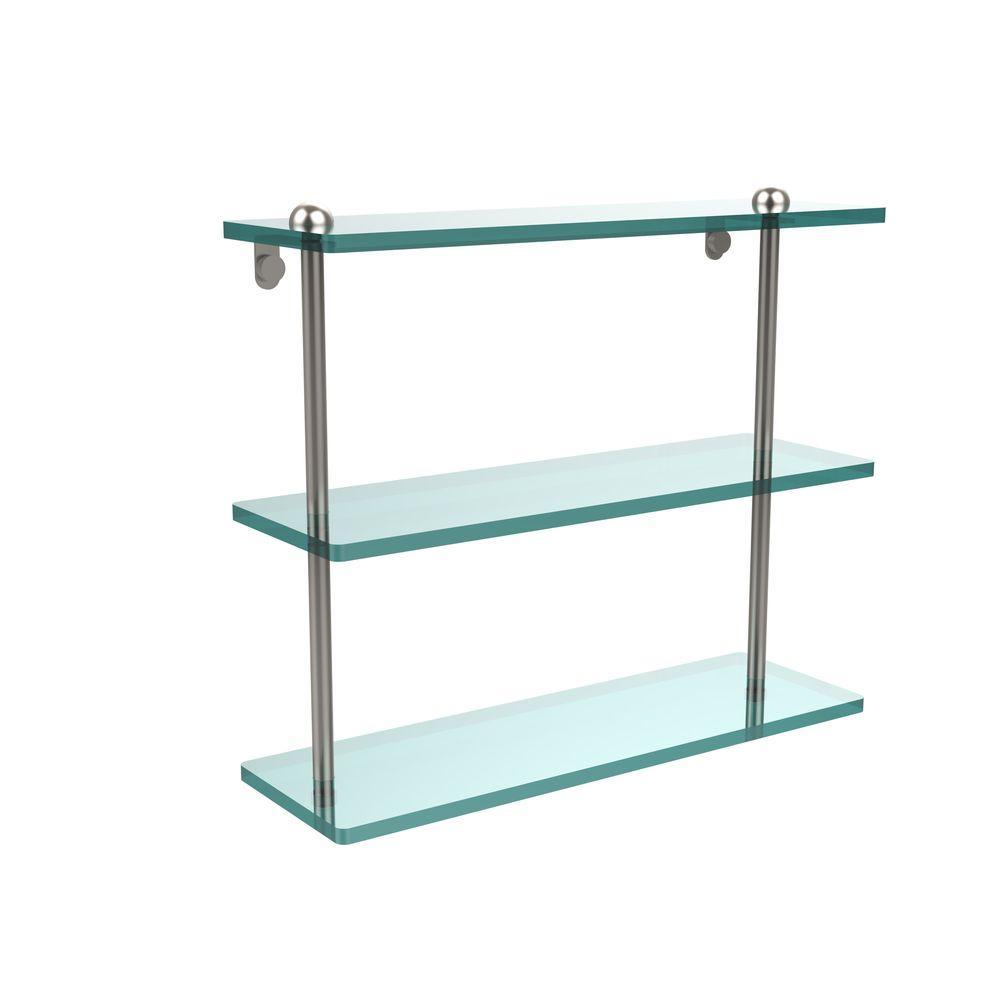 16 in. L x 15 in. H x 5 in. W 3-Tier Clear Glass Bathroom Shelf in Antique Pewter - Super Arbor
