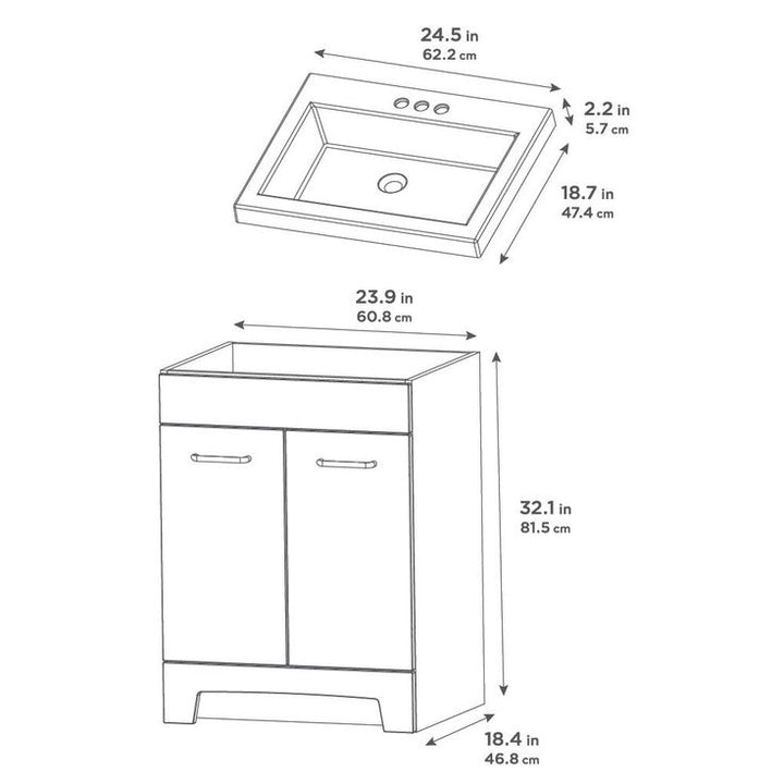 Stancliff 24 in. W x 19 in. D Bathroom Vanity in Elm Sky with Cultured Marble Vanity Top in White with White Sink