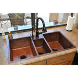 Undermount Hammered Copper 42 in. 0-Hole Triple Bowl Kitchen Sink and Drain in Oil Rubbed Bronze - Super Arbor