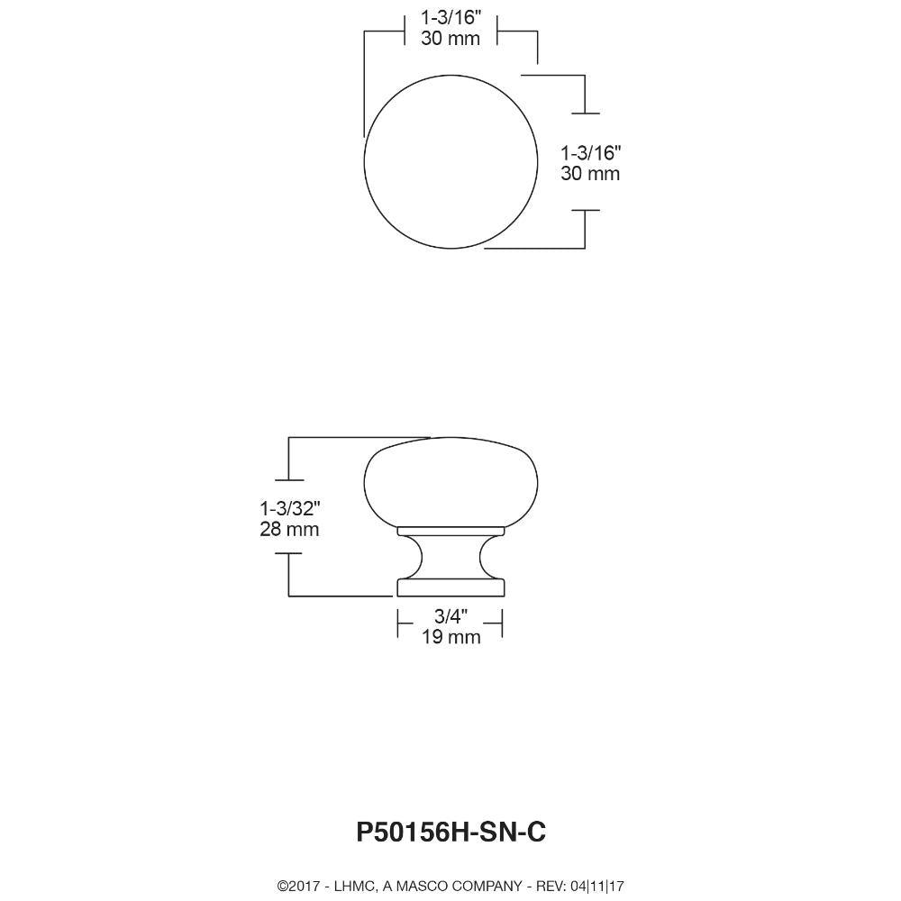 Grace 1-1/8 in. (28mm) Satin Nickel Round Cabinet Knob - Super Arbor