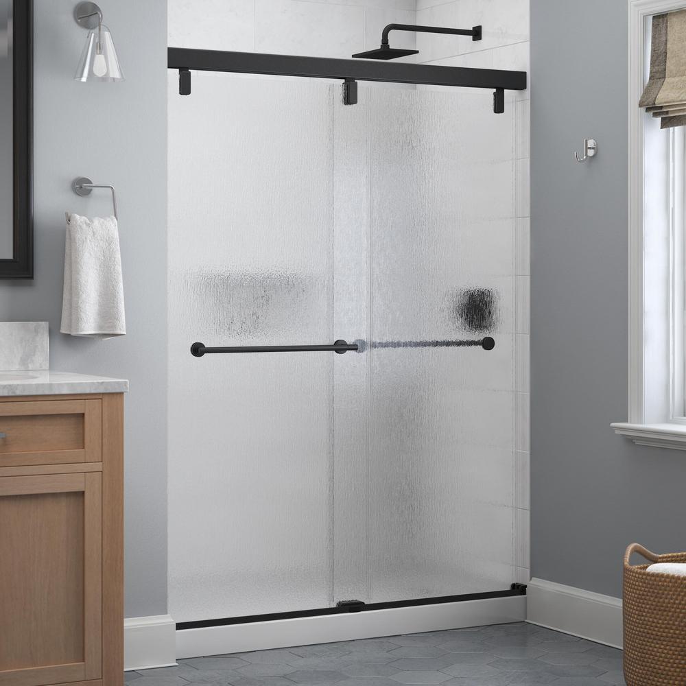 Lyndall 60 in. x 71-1/2 in. Frameless Mod Soft-Close Sliding Shower Door in Matte Black with 1/4 in. (6 mm) Clear Glass - Super Arbor