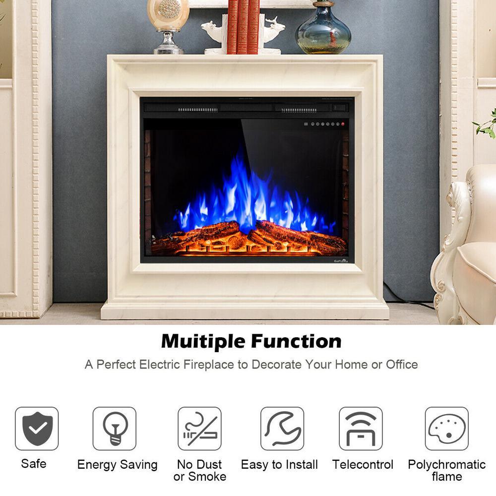 9 in. W x 27 in. H 750-Watt to 1500-Watt Electric Fireplace Insert Freestanding Wall Mounted Stove Heater Touch in Black - Super Arbor