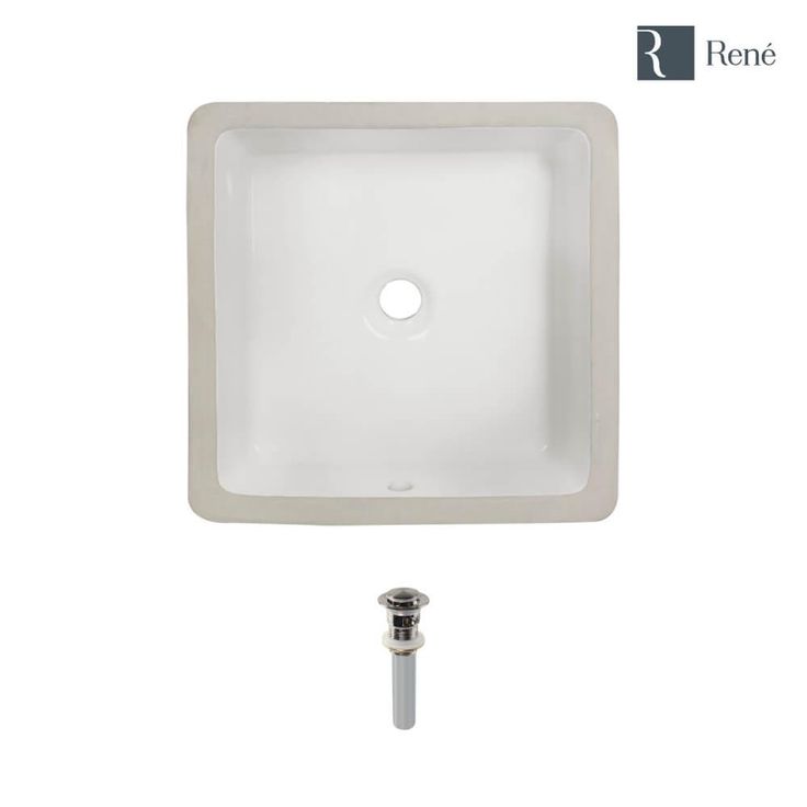 Rene 16 in. Undermount Bathroom Sink in White with Pop-Up Drain in Brushed Nickel