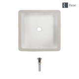 Rene 16 in. Undermount Bathroom Sink in White with Pop-Up Drain in Brushed Nickel