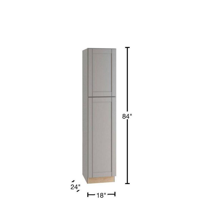 Home Decorators Collection Washington Veiled Gray Plywood Shaker Assembled Utility Pantry Kitchen Cabinet Soft Close 18 in W x 24 in D x 84 in H