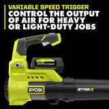 RYOBI 110 MPH 525 CFM 40-Volt Lithium-Ion Cordless Variable-Speed Jet Fan Leaf Blower (Tool-Only)