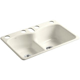 Langlade Smart Divide Undermount Cast Iron 33 in. 6-Hole Double Bowl Kitchen Sink in White - Super Arbor