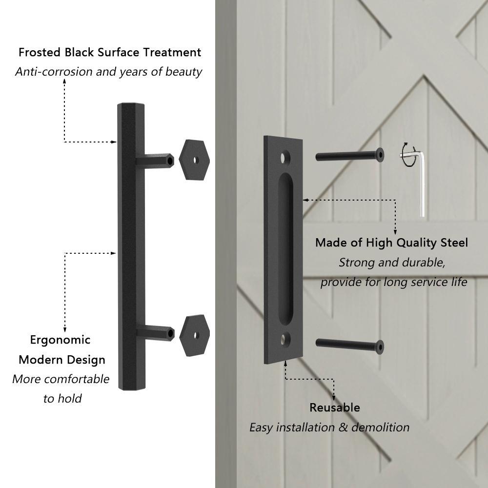 10 in. Black Hexagon Pull and Flush Sliding Barn Door Handle Set - Super Arbor