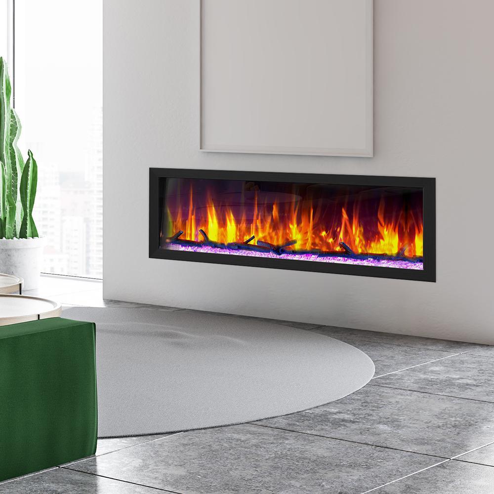 52 in. Cascade Flush-Mount LED Electric Fireplace in Black - Super Arbor