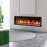 52 in. Cascade Flush-Mount LED Electric Fireplace in Black - Super Arbor