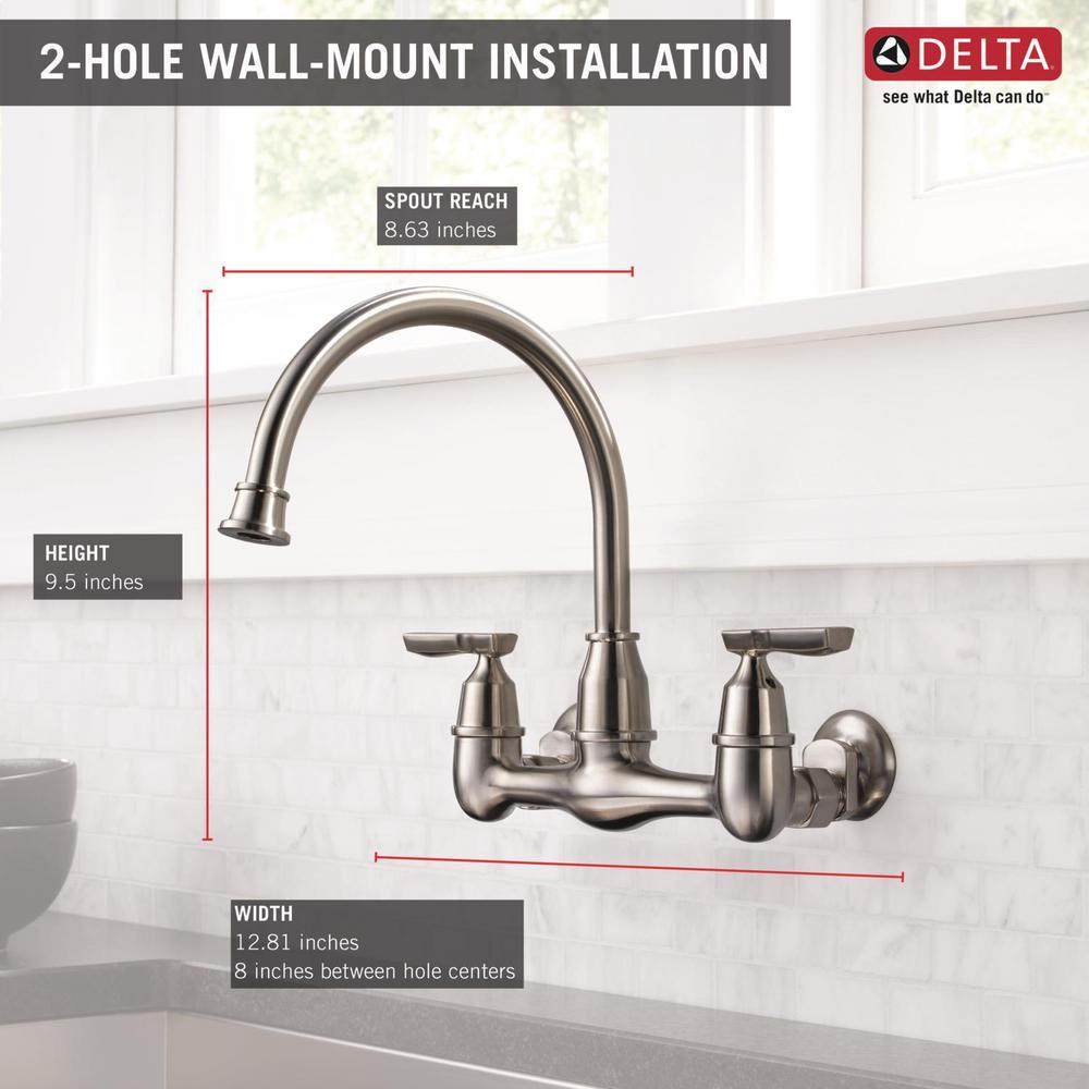 Corin 2-Handle Wall-Mount Kitchen Faucet in Stainless - Super Arbor