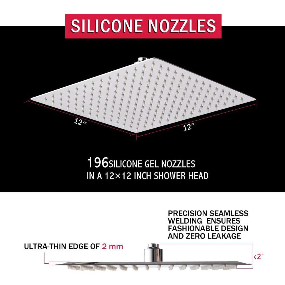 3-Spray Patterns 12 in. Ceiling Mount Rainfall Fixed Shower Head with Silicone Nozzle in Chrome - Super Arbor