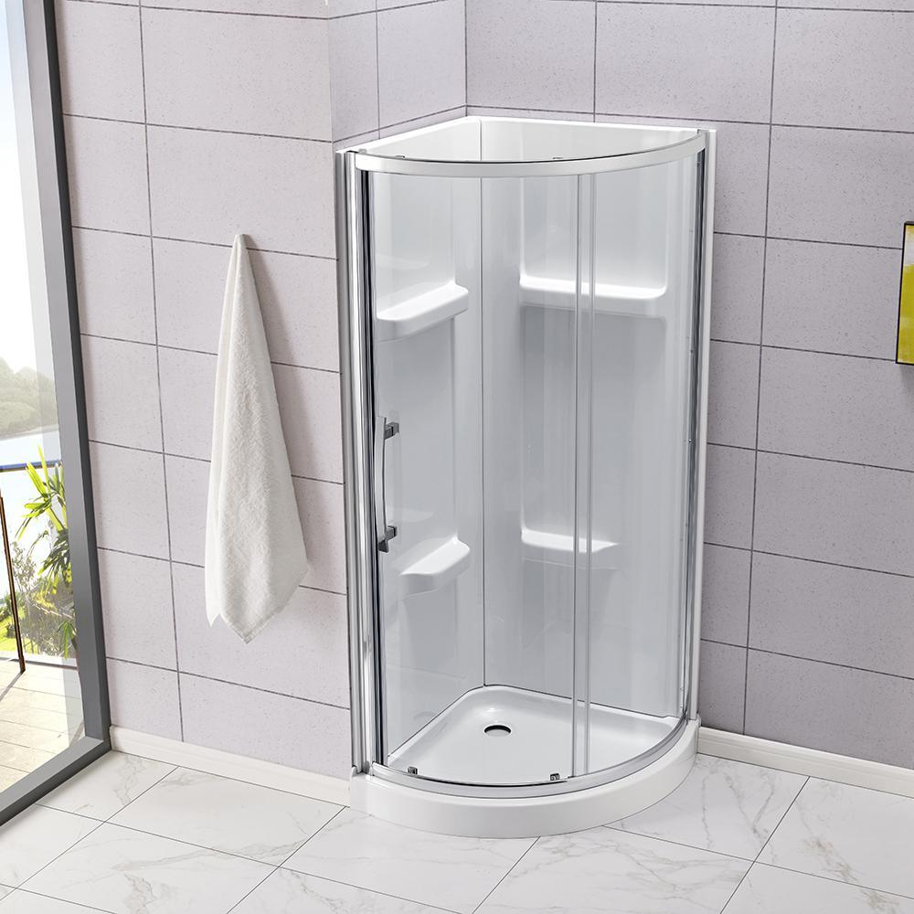 Maia 34 in. x 79.50 in. Corner Drain Corner Shower Kit in Clear and Chrome - Super Arbor