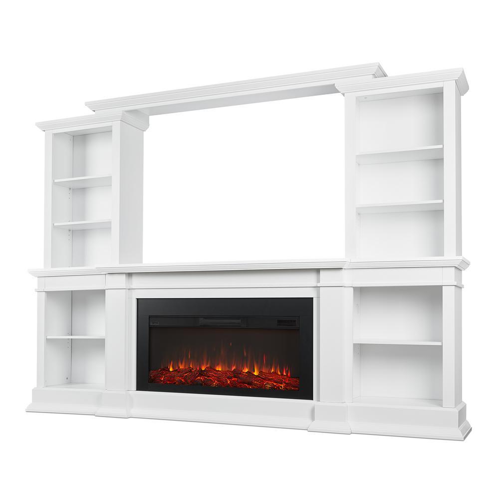 Monte Vista 108 in. Freestanding Electric Fireplace TV Stand in White - Super Arbor