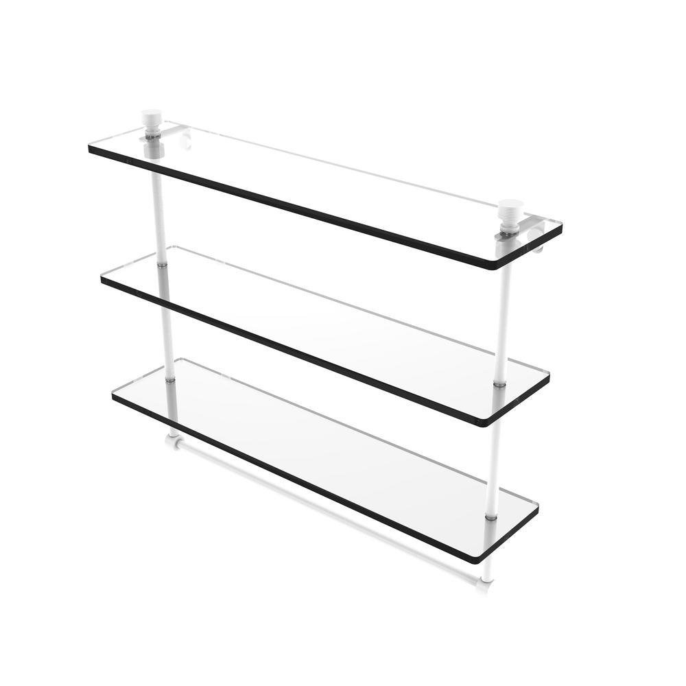 Foxtrot 22 in. L  x 18 in. H  x 5 in. W 3-Tier Clear Glass Bathroom Shelf with Towel Bar in Satin Nickel - Super Arbor