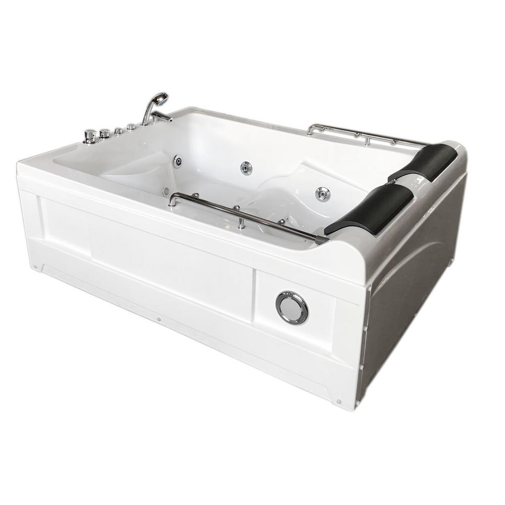 Lulu with heater 68 in. Acrylic Center Drain Corner Alcove Whirlpool Bathtub in White - Super Arbor