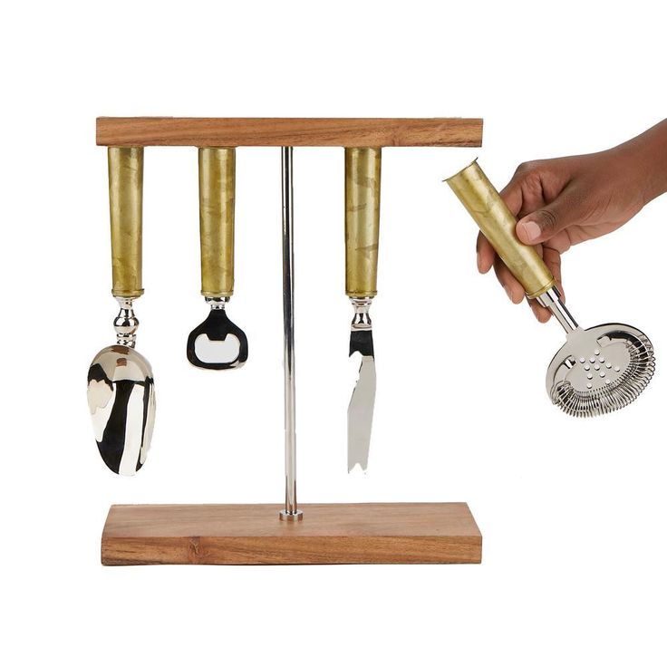Galvanized Bar Set with Organizer Stand for Perfect Bartending Kit Silver 4-Piece Bar Set Stand