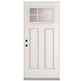 36 in. x 80 in. 6 Lite Left-Hand Outswing Primed White Steel Prehung Front Door with 4 in. Wall - Super Arbor