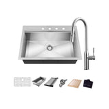 All-in-One Drop-In Stainless Steel 27 in. 4-Hole Single Bowl Kitchen Workstation Sink with Faucet and Accessories - Super Arbor