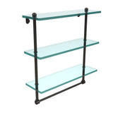 16 in. L  x 18 in. H  x 5 in. W 3-Tier Clear Glass Bathroom Shelf with Towel Bar in Satin Nickel - Super Arbor