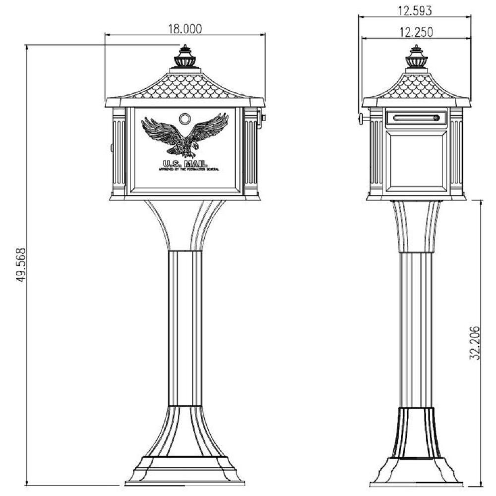 Pedestal All-in-One, Large, Aluminum, Locking, Mailbox & Post Combo, Black - Super Arbor