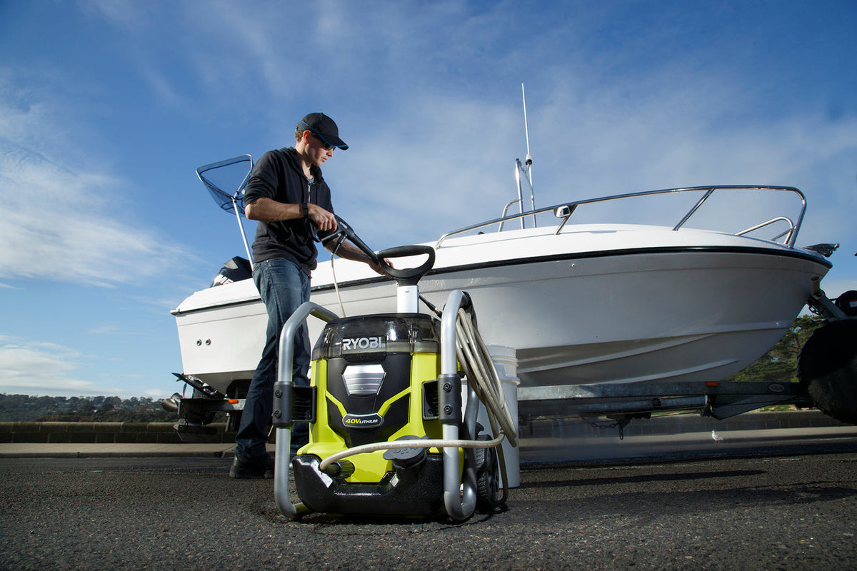 RYOBI 40V Cordless Electric Pressure Washer, 1,500 PSI 1.2 GPM, Cold Water, with Two 5.0 Ah Batteries and Charger