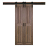 36 in. x 84 in. Taupe MDF Solid Core Bi-Parting Design Interior Sliding Barn Door with Modern Rustic Hardware Kit - Super Arbor