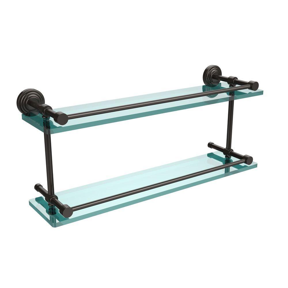 Waverly Place 22 in. L x 8 in. H x 5 in. W 2-Tier Clear Glass Bathroom Shelf with Gallery Rail in Satin Nickel - Super Arbor