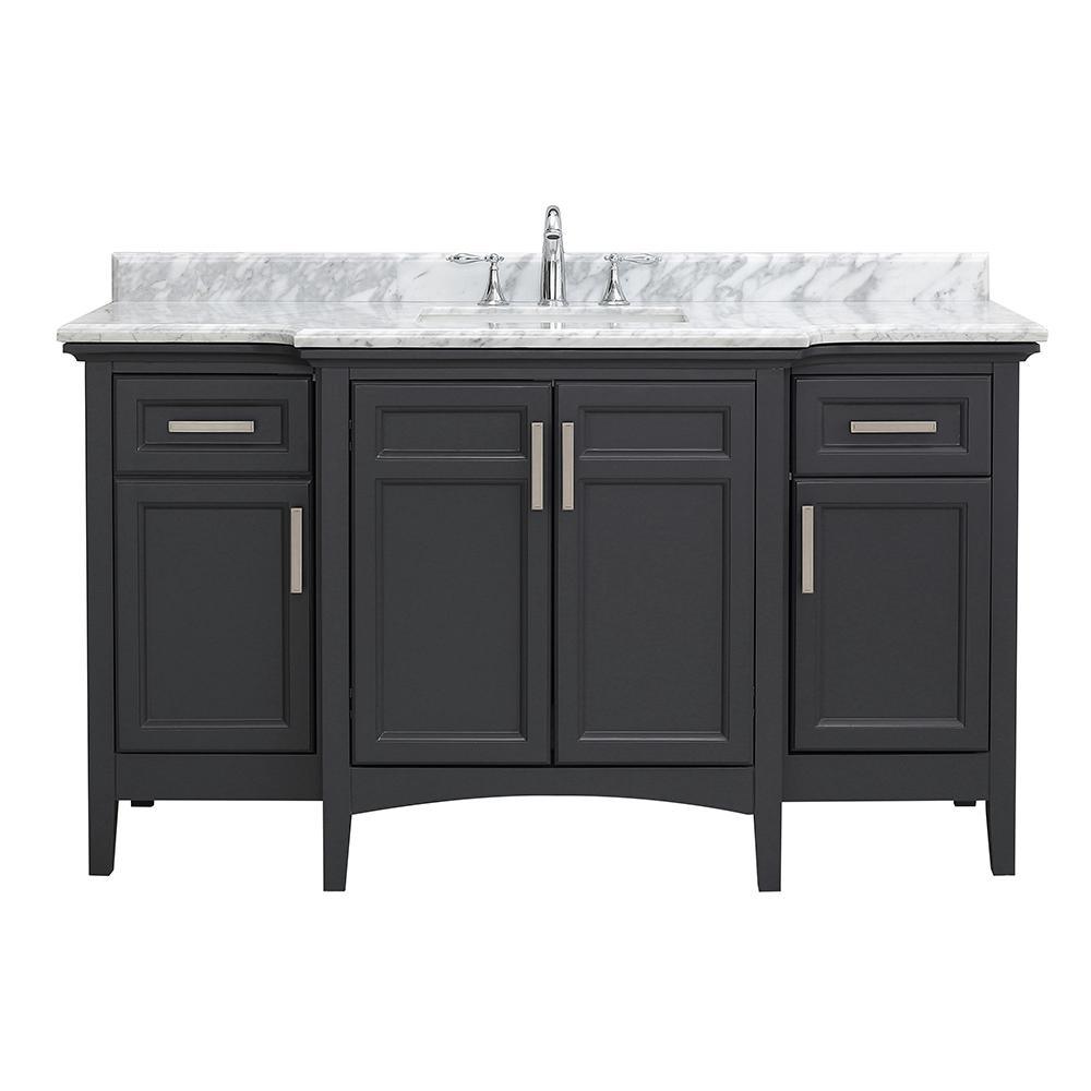Sassy 60 in. Vanity in White with Marble Vanity Top in Carrara White - Super Arbor