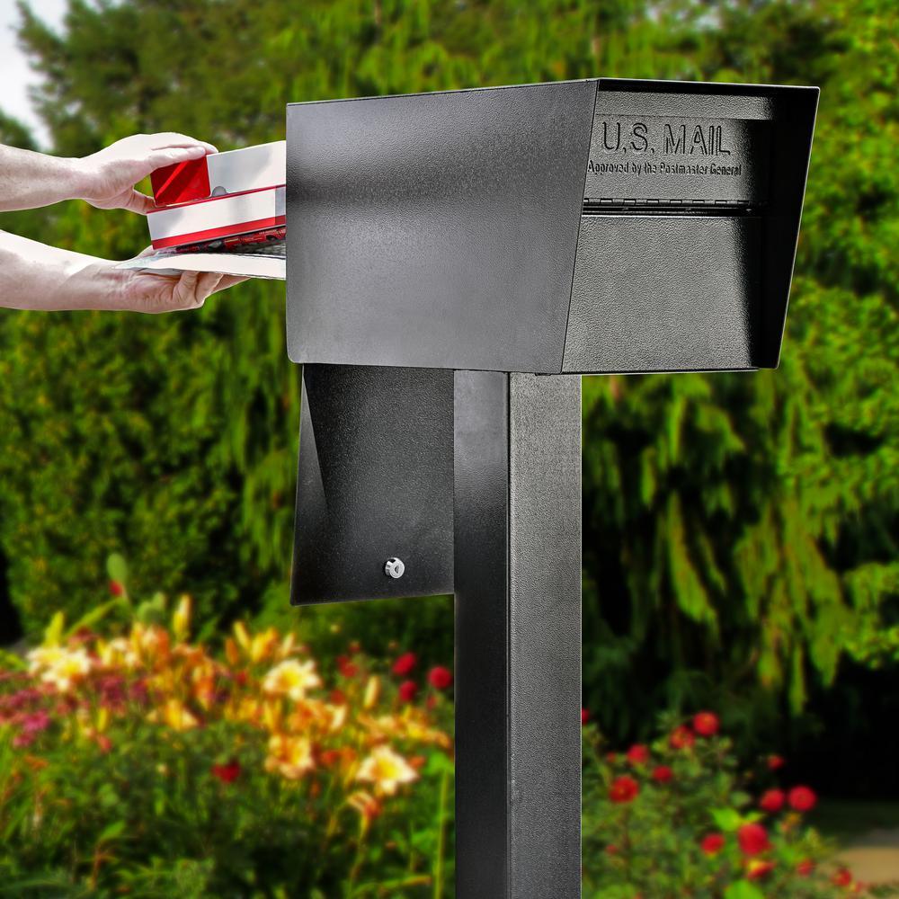 Mail Manager Street Safe Black Post-Mount Mailbox with High Security Reinforced Rear Locking System - Super Arbor